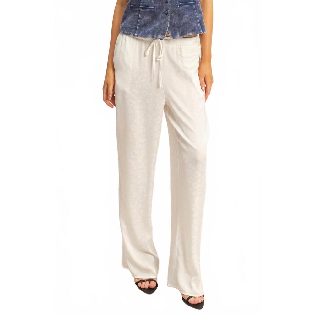 NEW GOLDEN domino leopard print wide-leg drawstring pants in white
